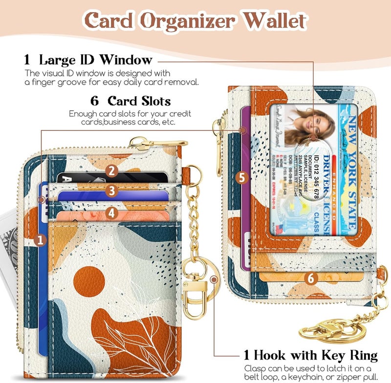 GIANCOMICS Slim Wallet Credit Card Holder Women, Abstract Boho Art Rfid Blocking Small Card Case, Keychain Thin Pocket Curved Zipper Wallet, Travel Card Holder PU Leather ID Window, Ladies Female Gift - Image 4